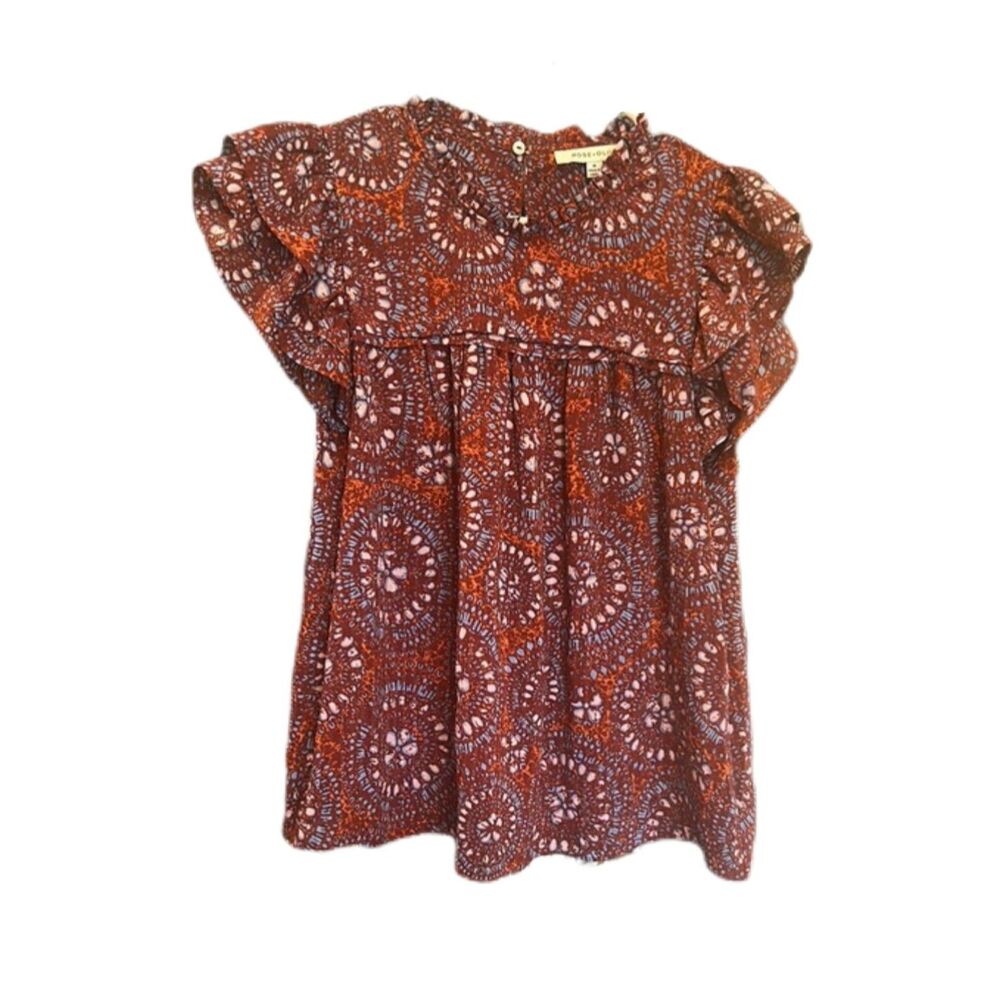 NWT Rose + Olive Short Ruffle Sleeve Blouse Size L Boho Officewear Spring Soft